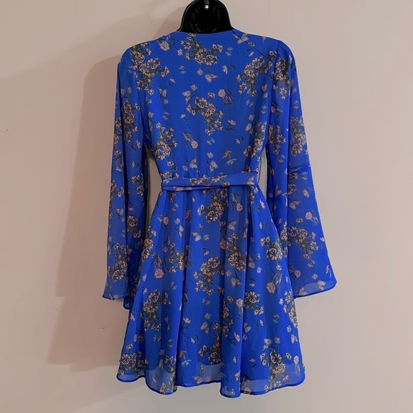 Free People Womens Lilou Printed Dress Size XS in Cobalt Combo Bell Sleeves - Picture 7 of 10